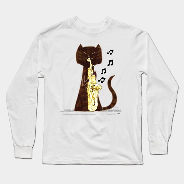 Cool Sax Cat Long Sleeve T-Shirt by ngiammarco